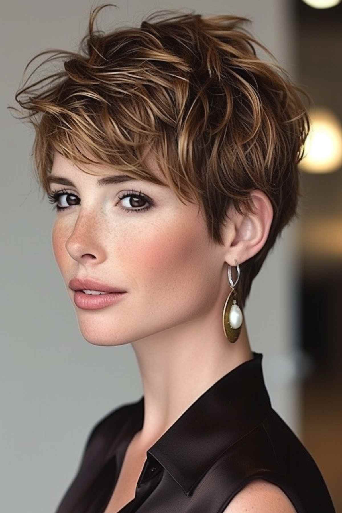 Short Textured Pixie with Fringe and Highlights