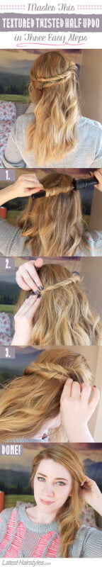 Master This Textured Twisted Half Updo in 3 Easy Steps