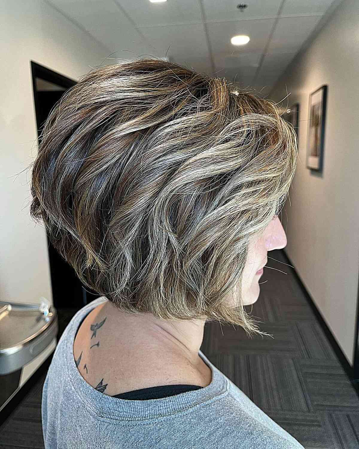 Short Balayage Brunette Bob with Waves for Thick-Haired Women