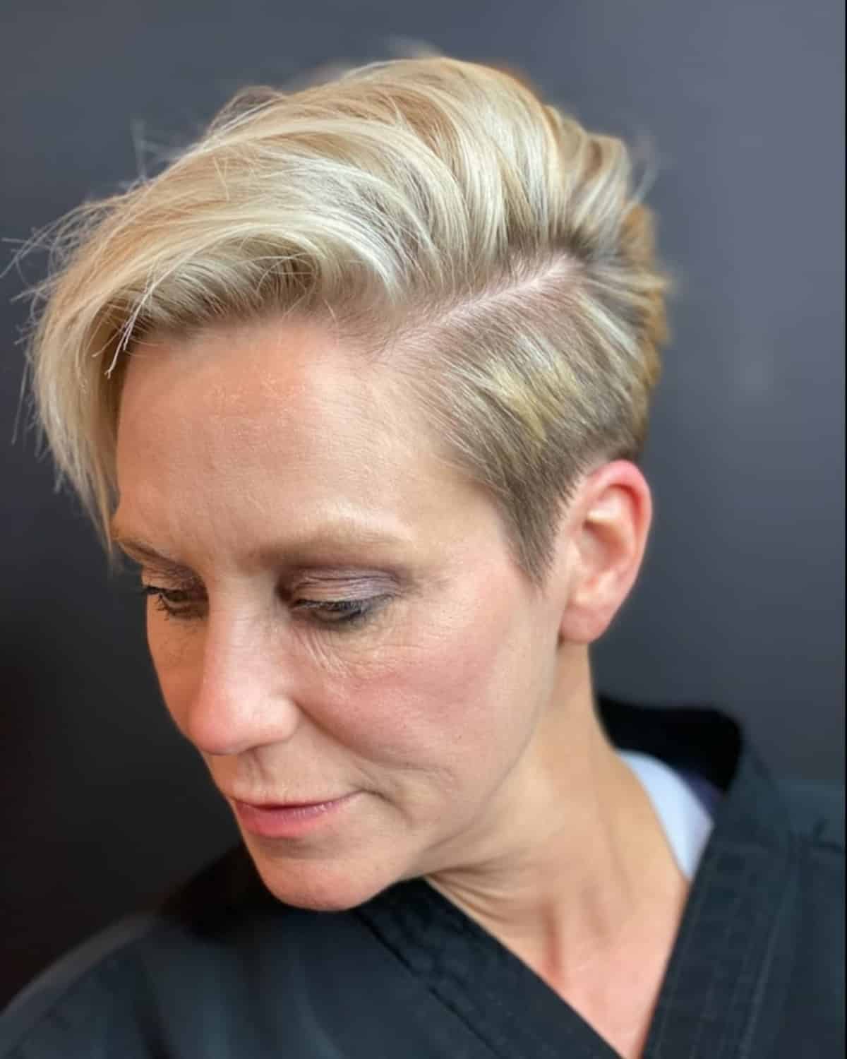 60 year old with an Asymmetrical Cut and a Shaved Side