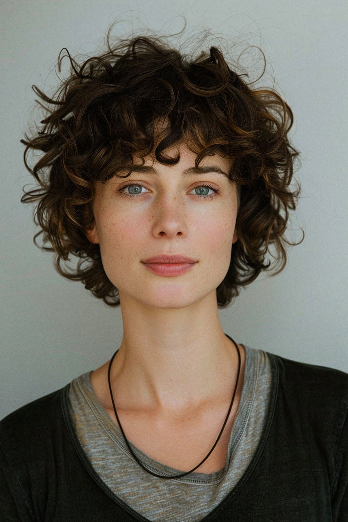 70s curly short shag haircut with layered curls