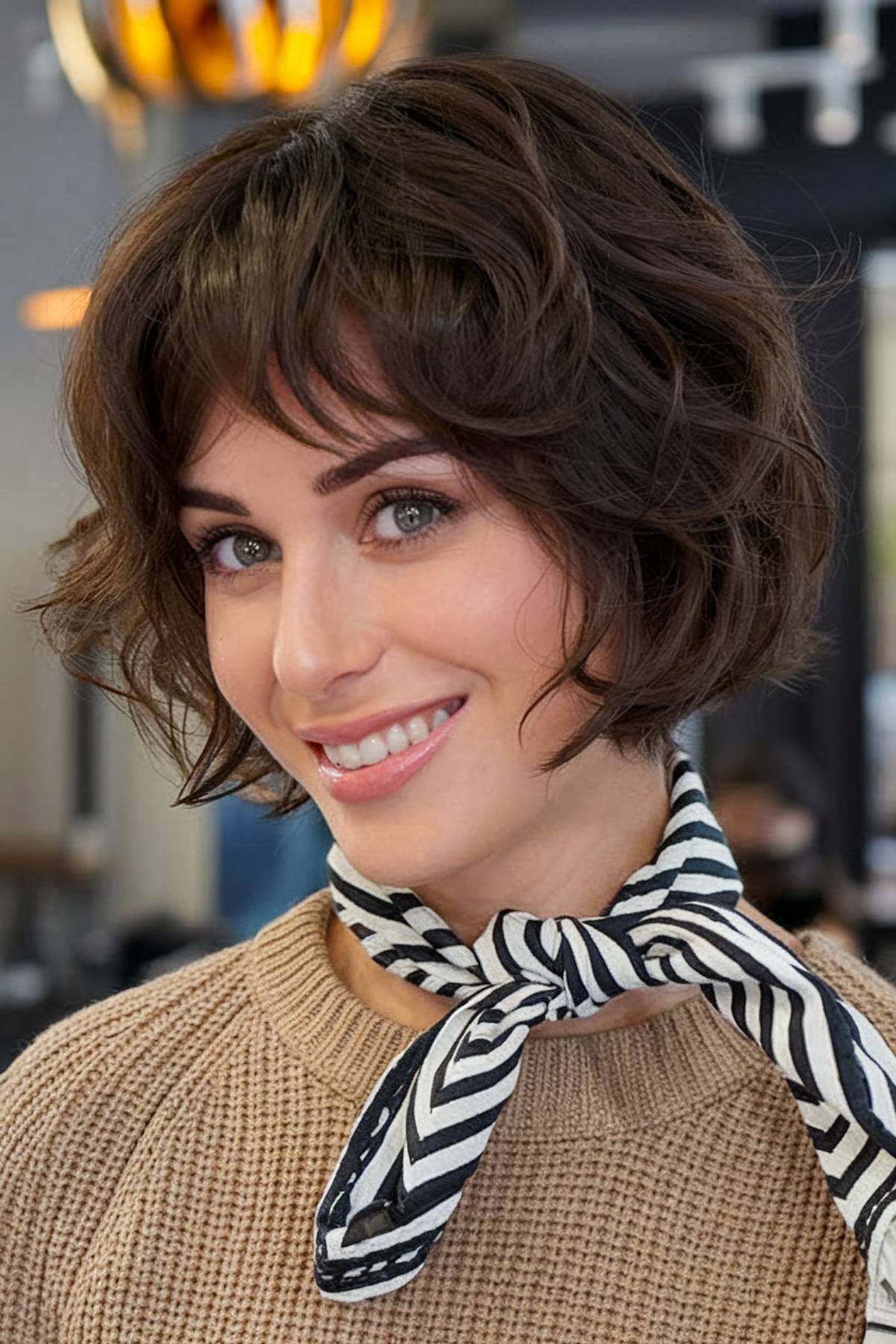 1970s short shag hairstyle with choppy layers