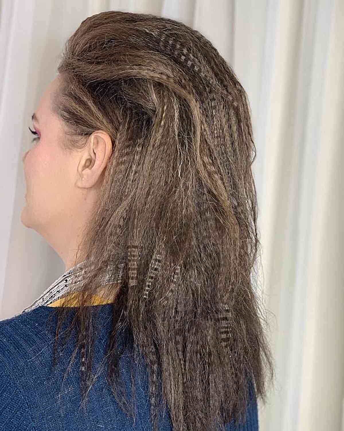 80s-Inspired Soft Tousled Crimped Style for Mid-Length Hair