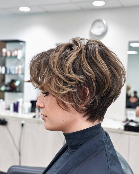 a chic pixie cut for brown wavy hair