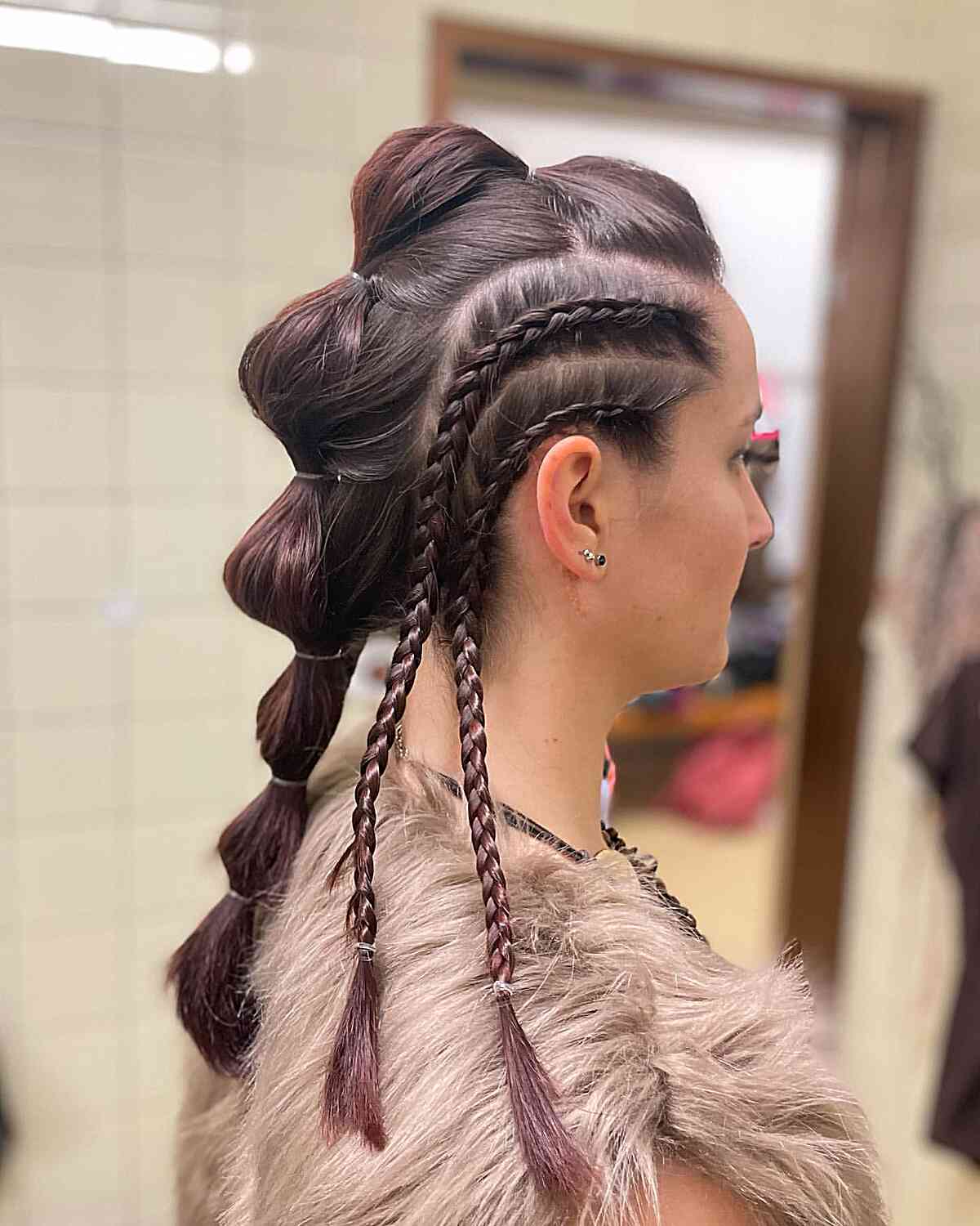 Mid-Length Viking French Bubble Ponytail with Side Braids