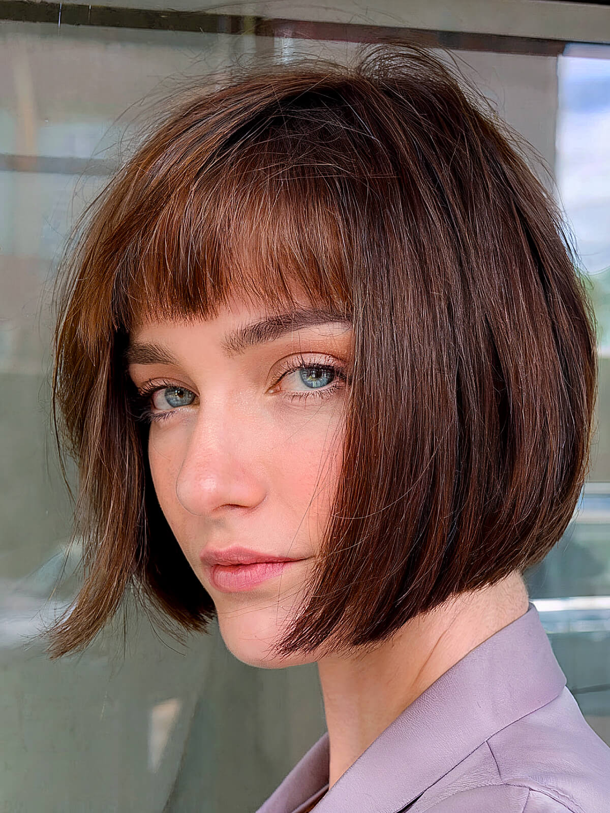 blunt angled bob with bangs