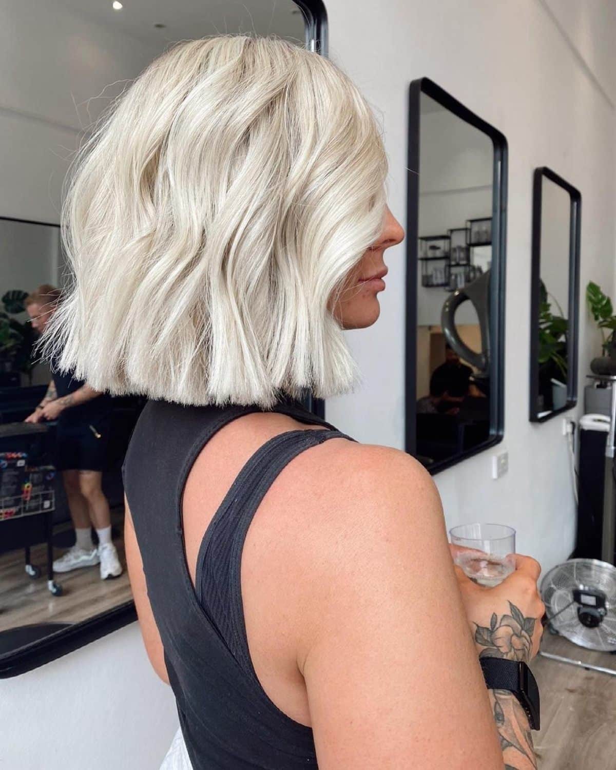 White Blunt Bob for Thick Frizzy Hair