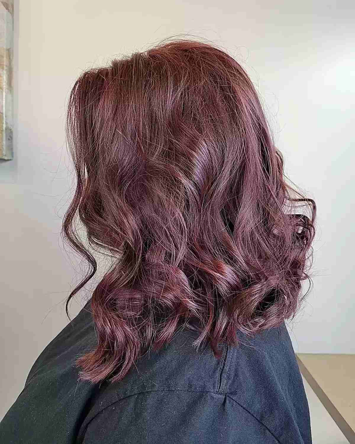 A bold burgundy red shoulder length hair