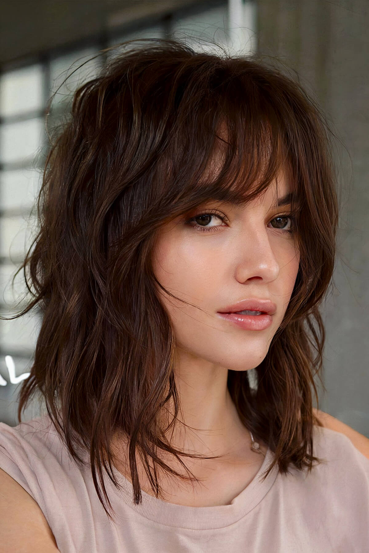 Natural medium length layered haircut with relaxed texture