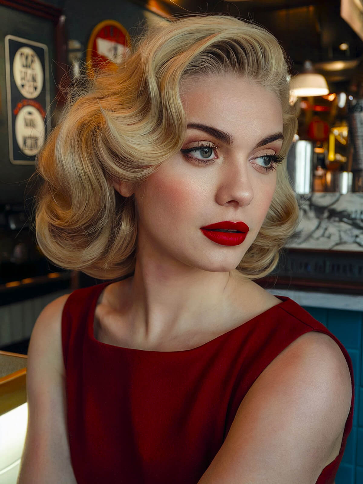 Vintage Hollywood-inspired wavy hairstyle