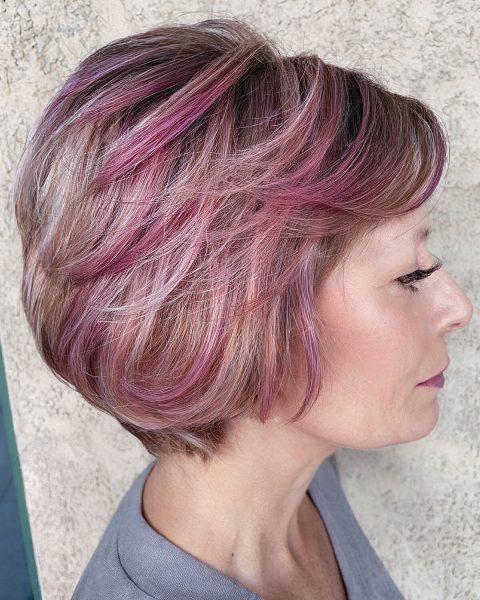 A Dirty blonde with purple ends for women over 50