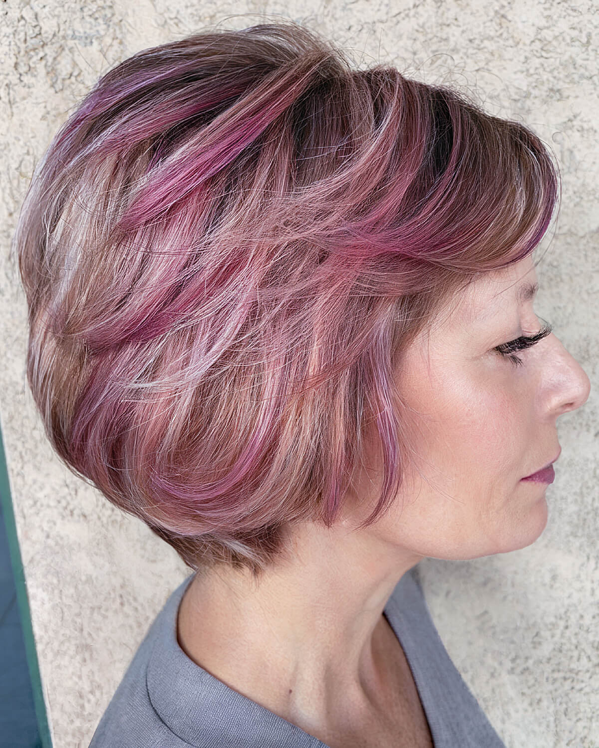 Dirty blonde with purple ends for women over 50