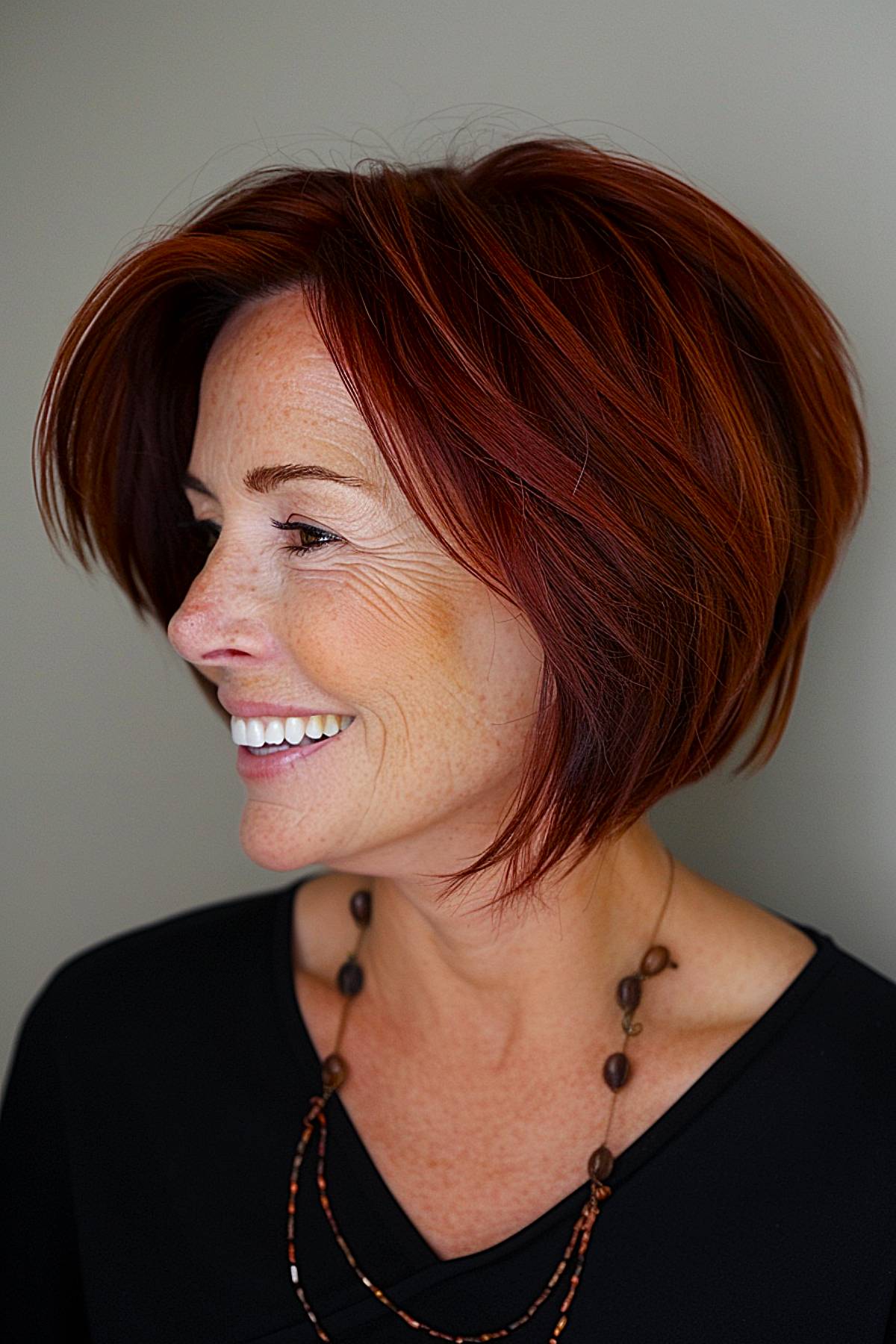 Flattering stacked bob for women over 50 with thick hair