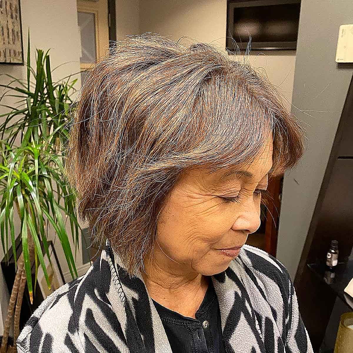 A-Line Bob with Curtain Bangs for Older ladies