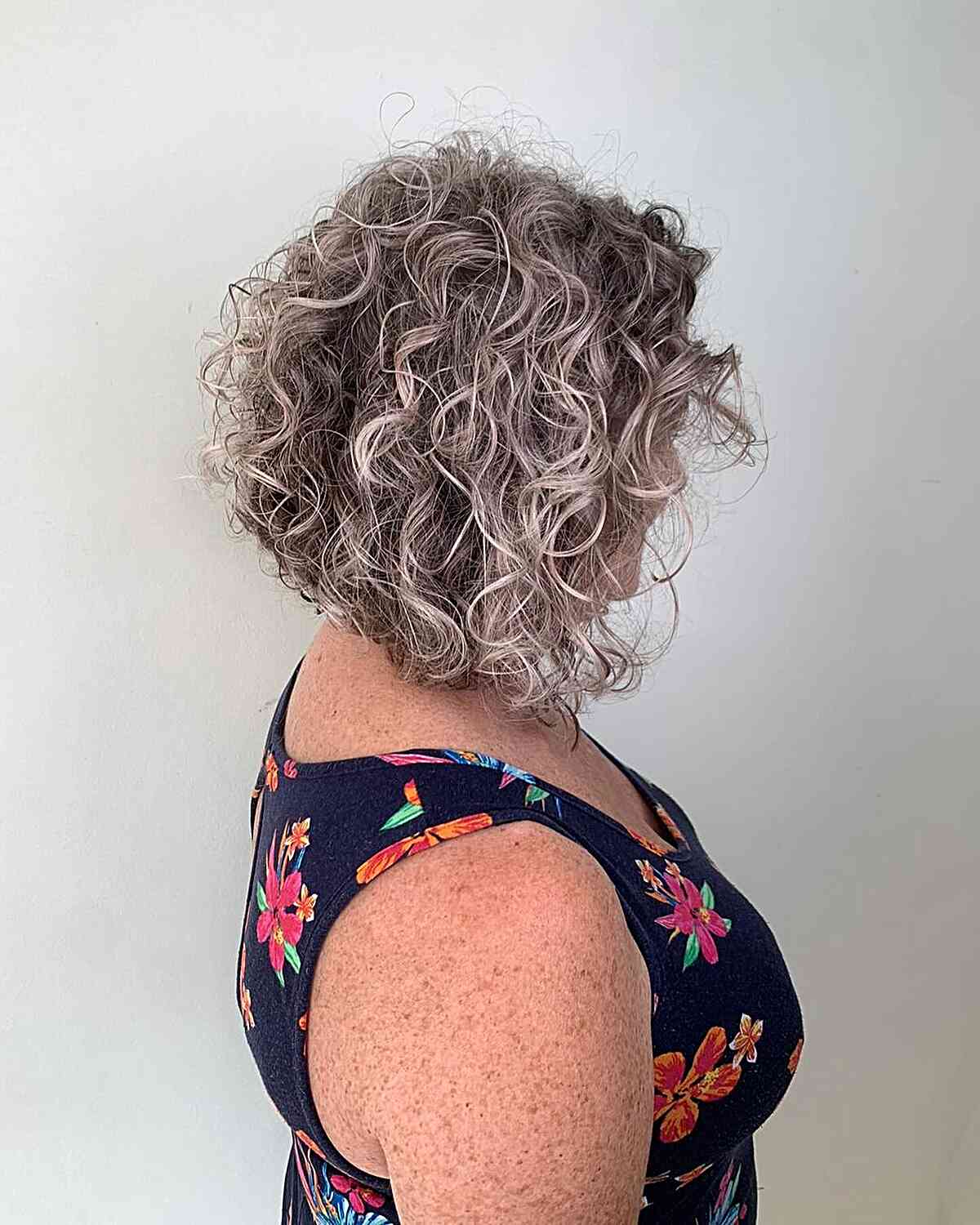 A-Line Bouncy Curly Lob for Old Ladies