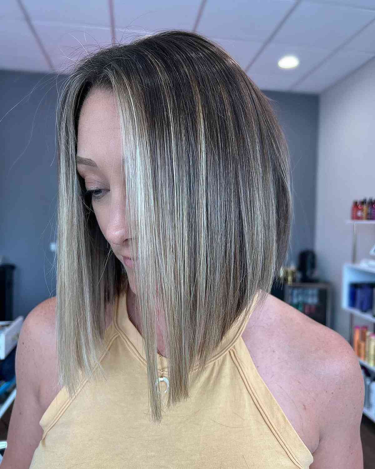 A-Line Lob Cut with Money Pieces for Thinner Hair