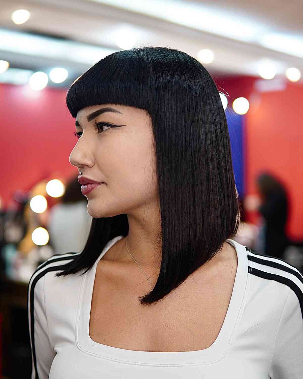 A-Line Lob Haircut with Blunt Bangs