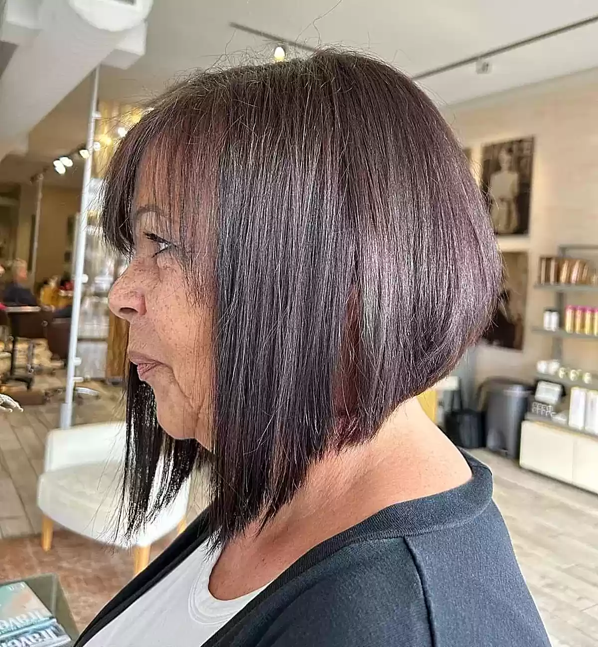Short A-Line Straight Bob with Thin Bangs for Overweight Mature Women Aged 50