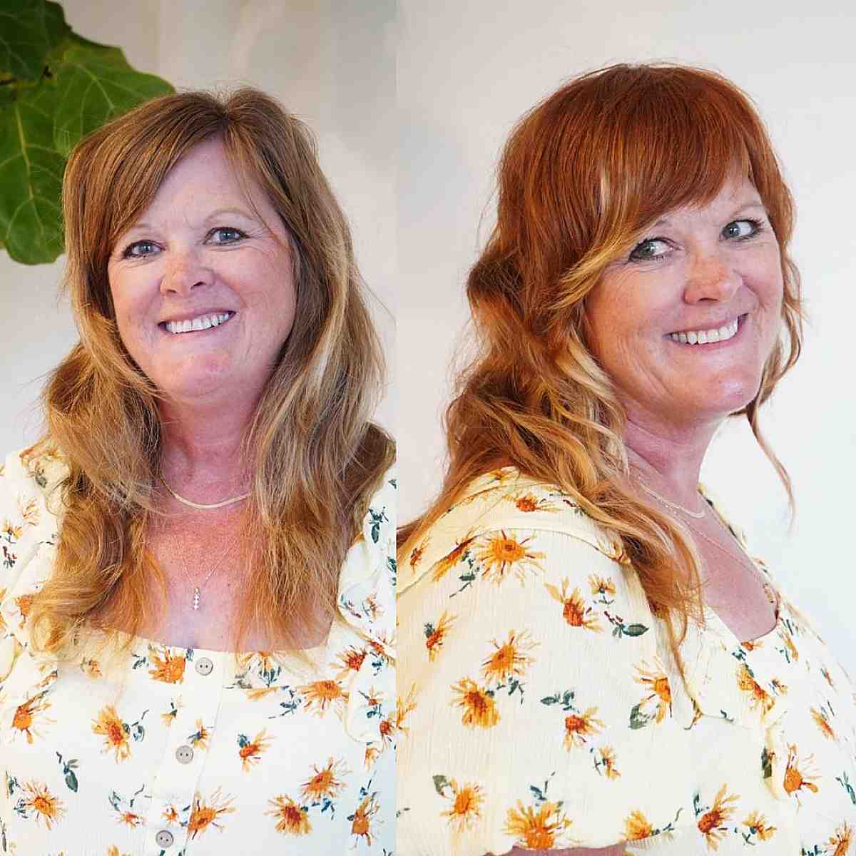 Long Hair with Side-Swept Bangs for Double Chins