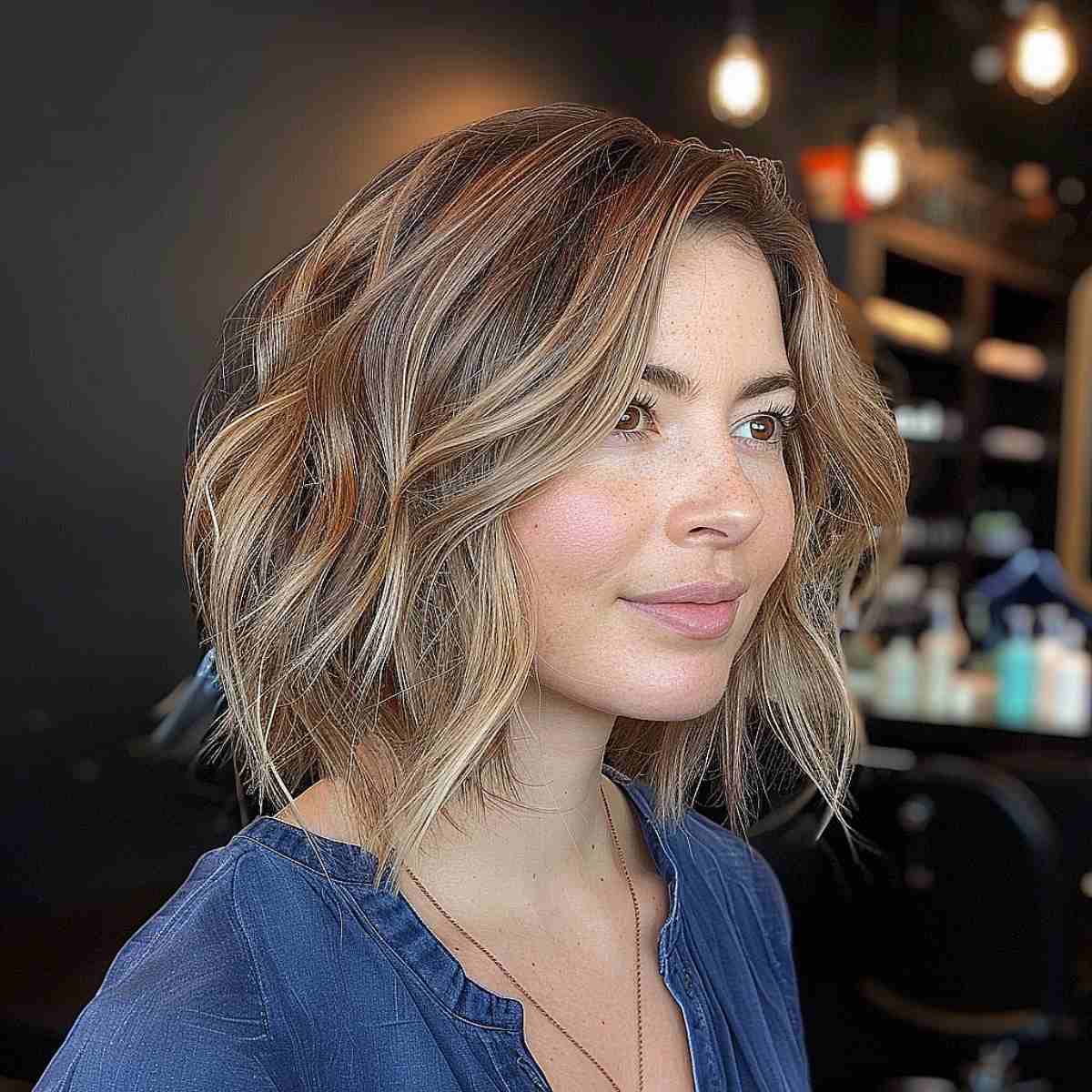 Long Layered bob with textured ends for fine hair