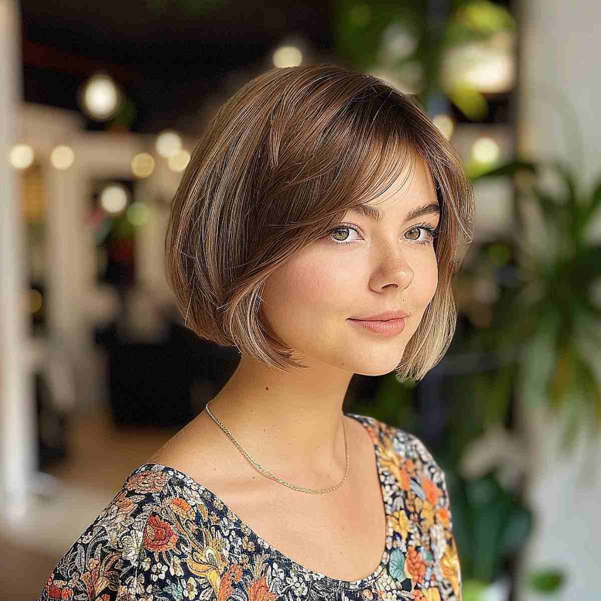 A Short Bob with Long Bangs for Round Faces