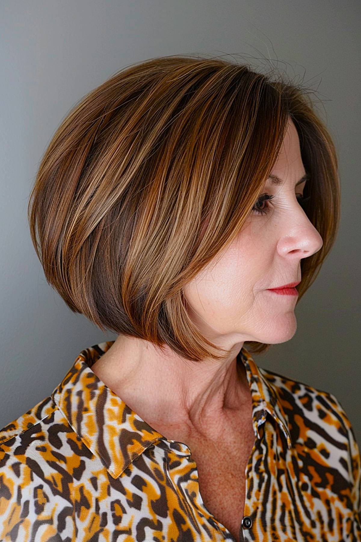 Short soft curve bob with smooth stacked layers