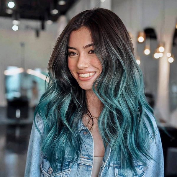 a stylish teal and black ombre look