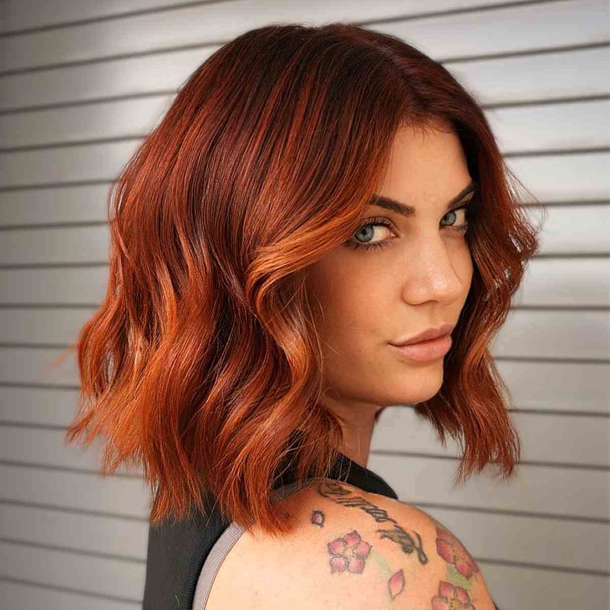 Above-the-Shoulder Dark Red Tousled Waves