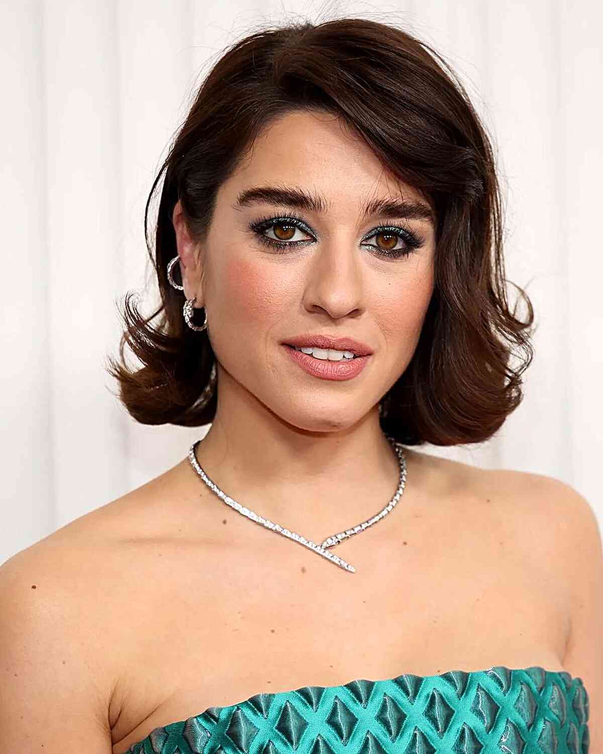 Above the Shoulder Neck-Length Italian Bob with Side Part