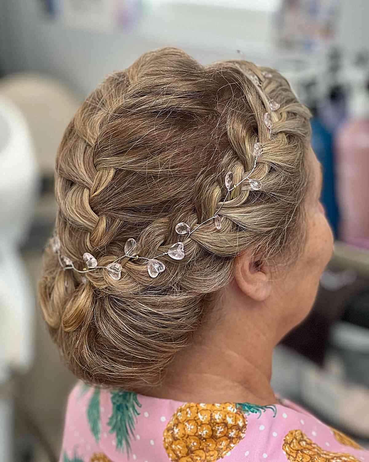 Accessorized Braid Updo Wedding Hairstyle for Mothers of the Groom