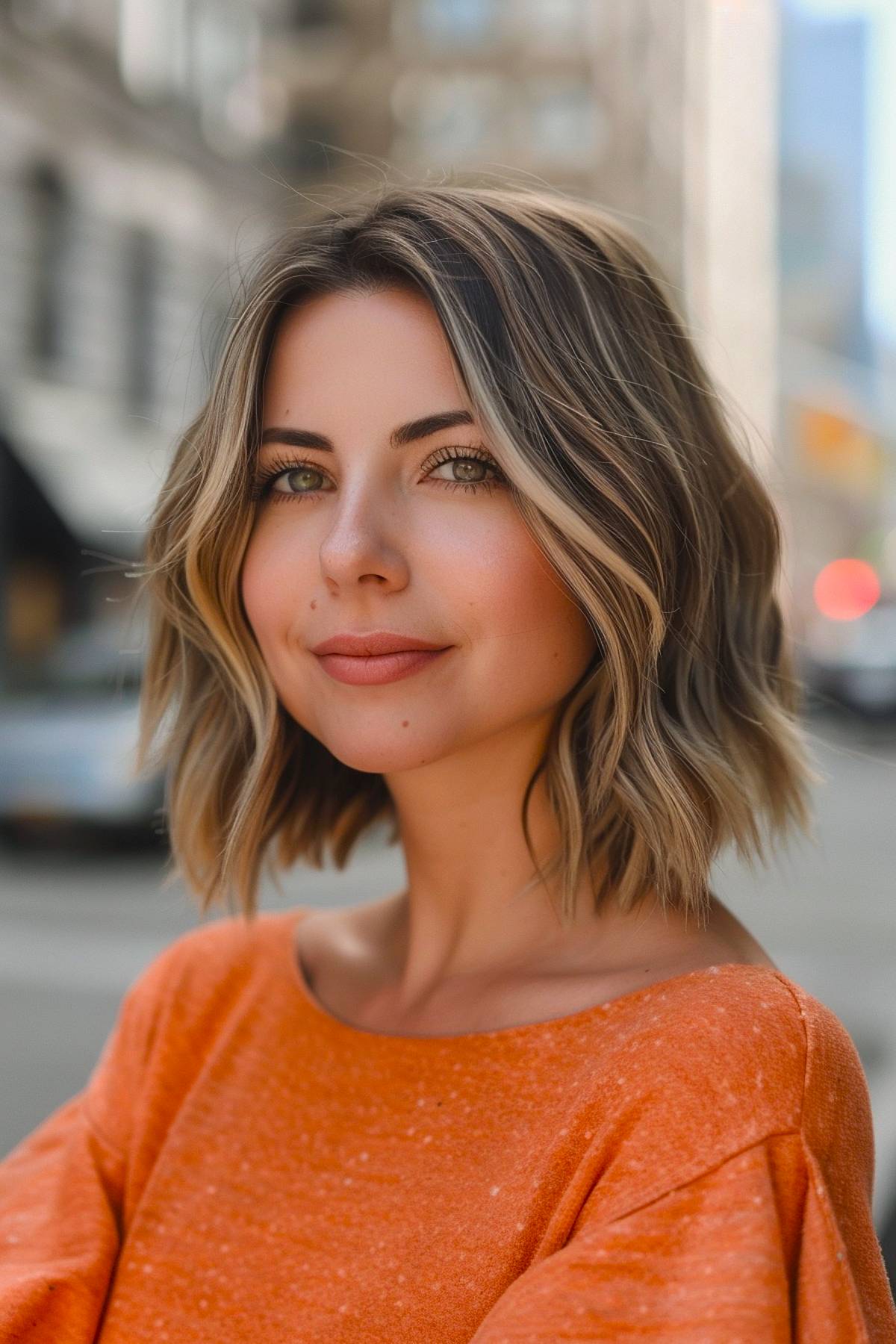 Neck-length wavy bob with subtle highlights