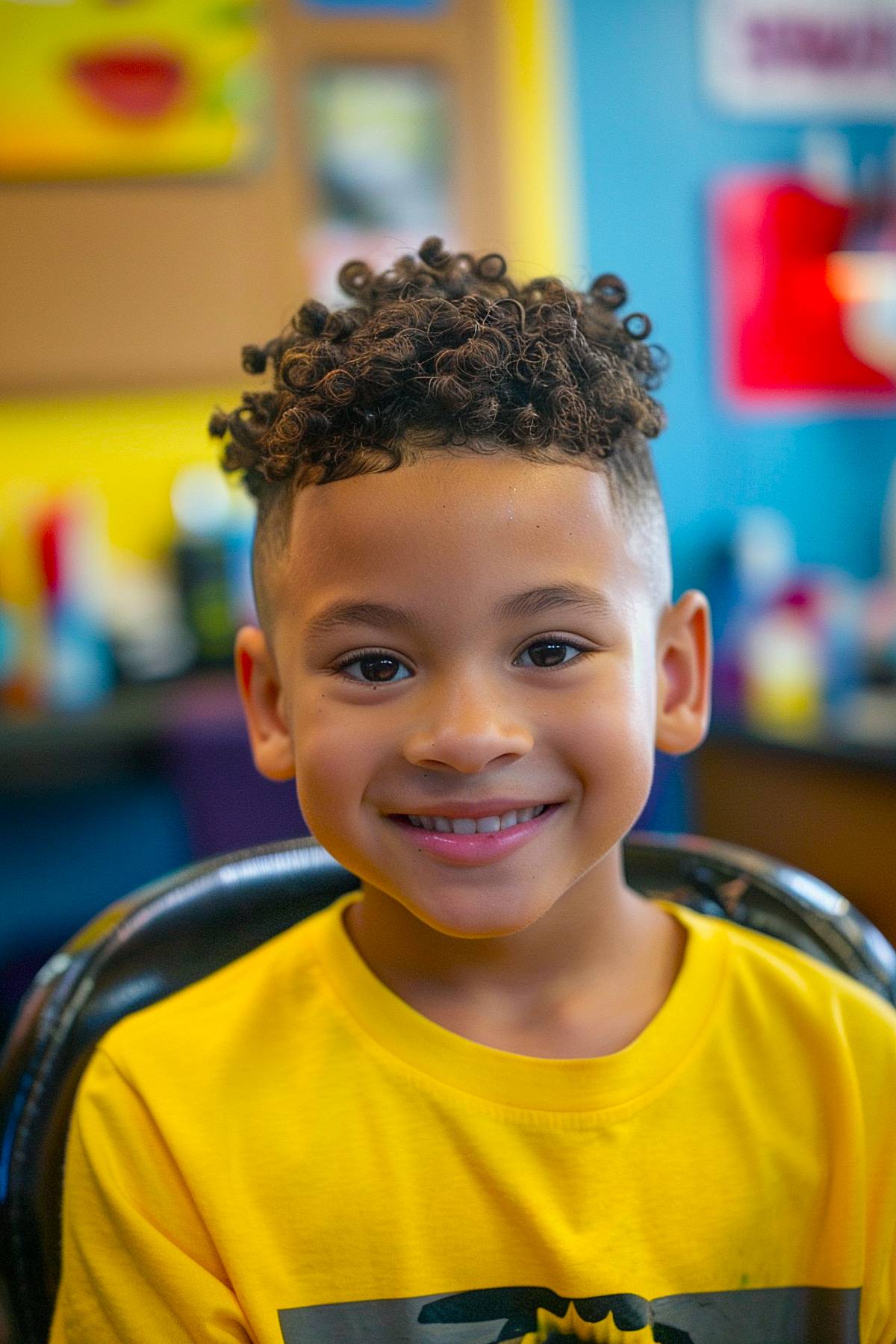 Curly haircut with high fade for African-American boys