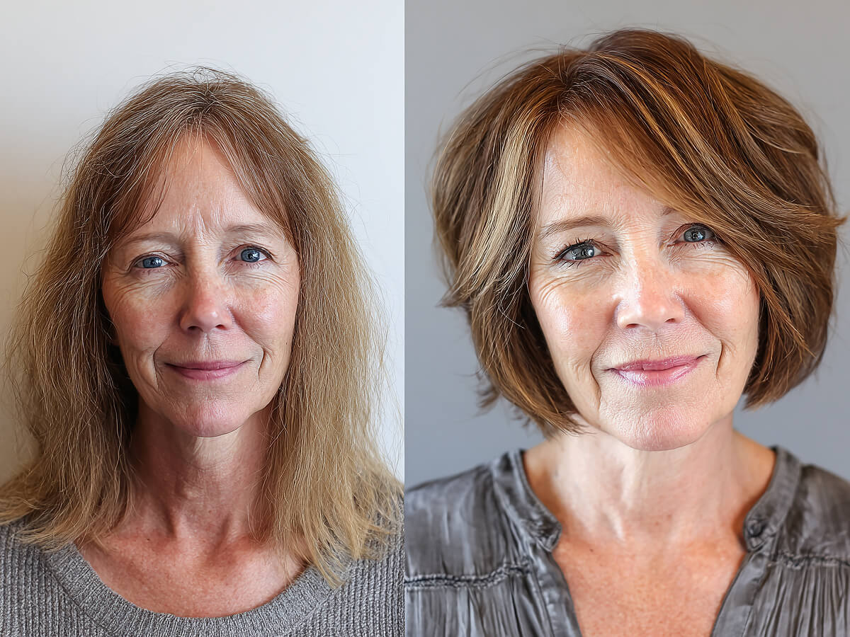 Age-defying bob with side bangs for women over 50