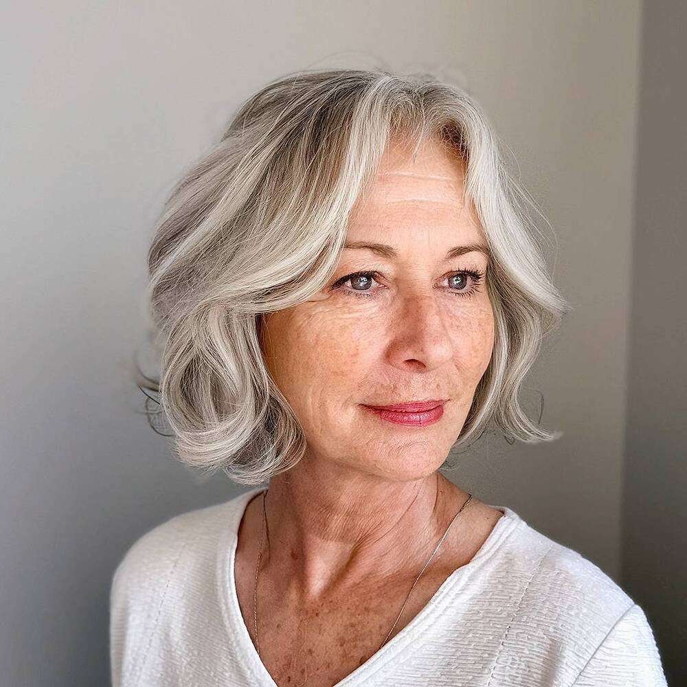 Airlight bob haircut with soft waves, a lightweight and natural look for women over 60