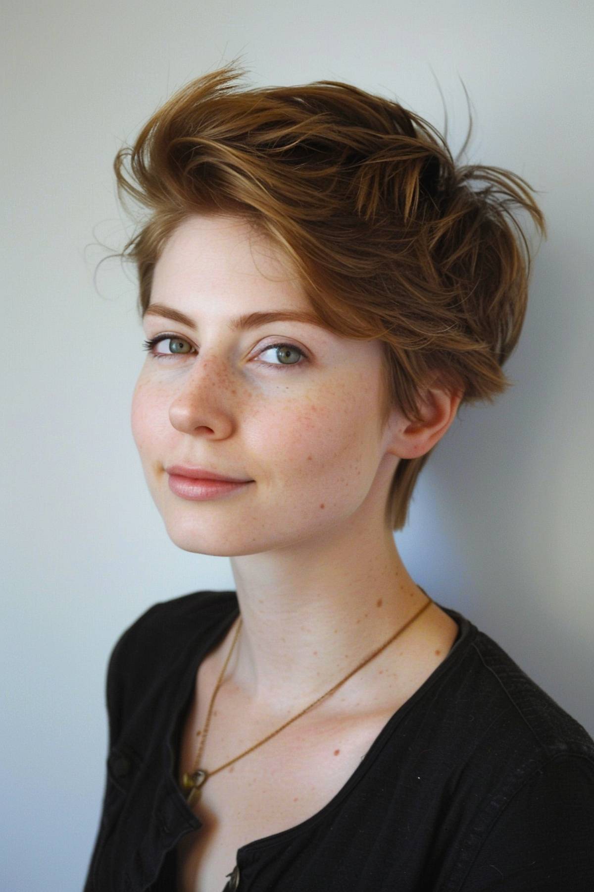 Layered pixie cut with airy texture for fine hair