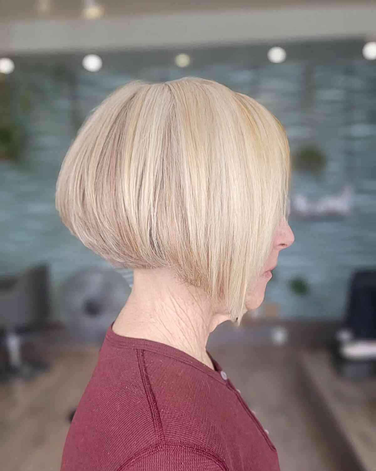 All Natural Color on a Stacked Bob for older women with short straight hair