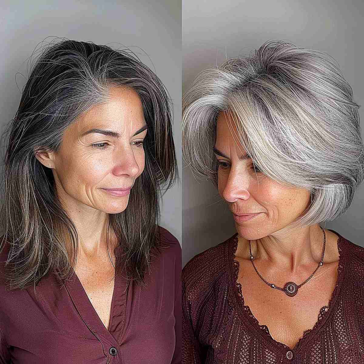 All Natural Gray Balayage for older ladies with natural gray hair