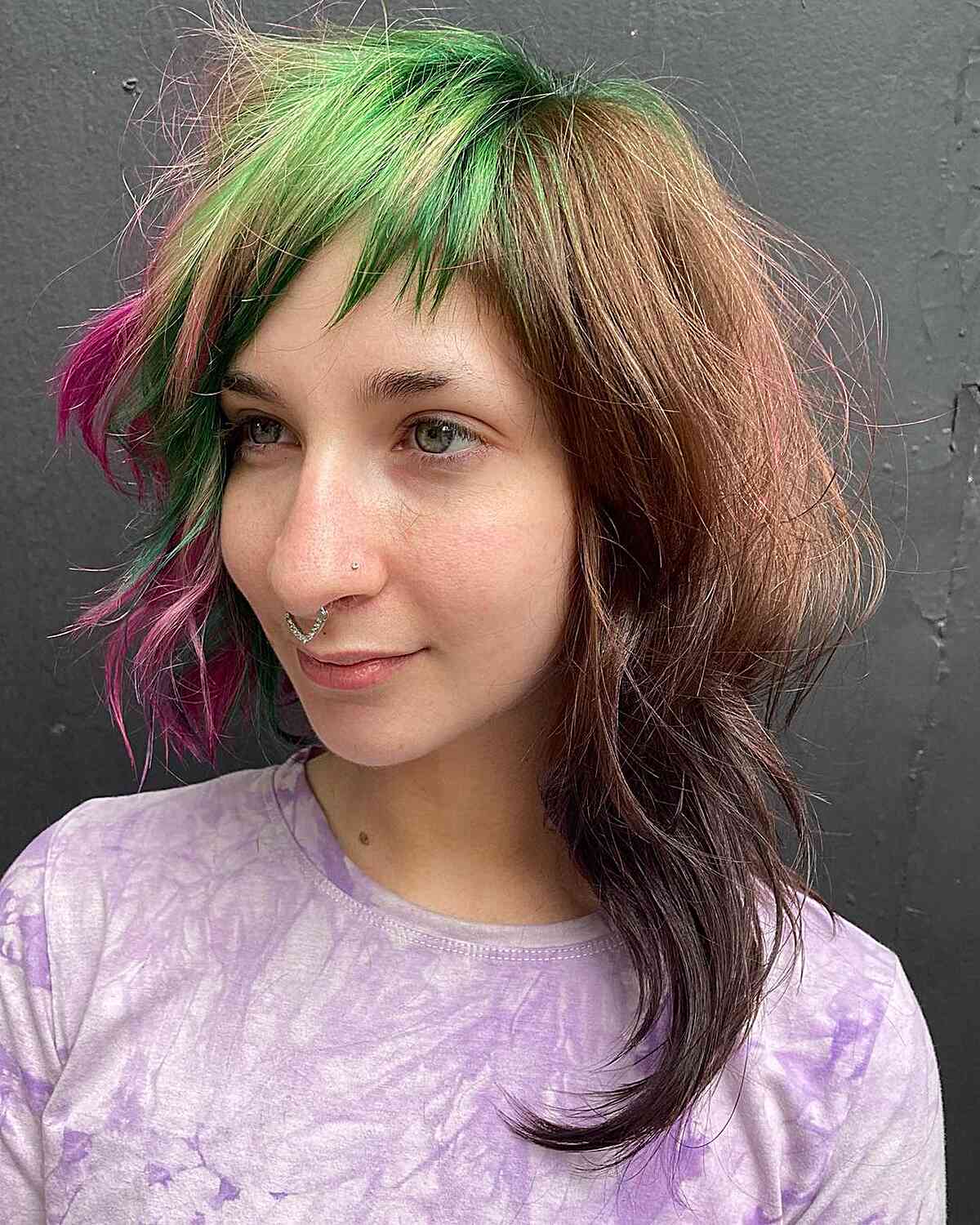 Alt Asymmetrical Cut with Pink and Green Accents