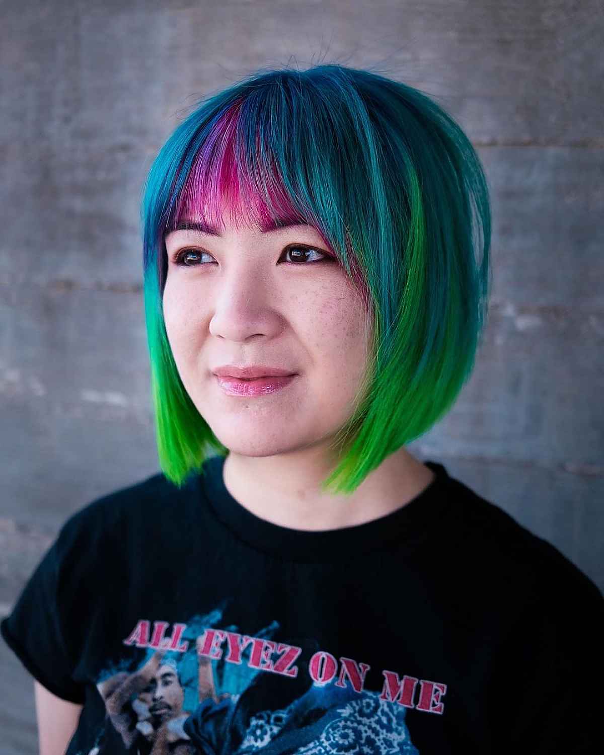 Alternative Cut with Green and Blue Hair Color