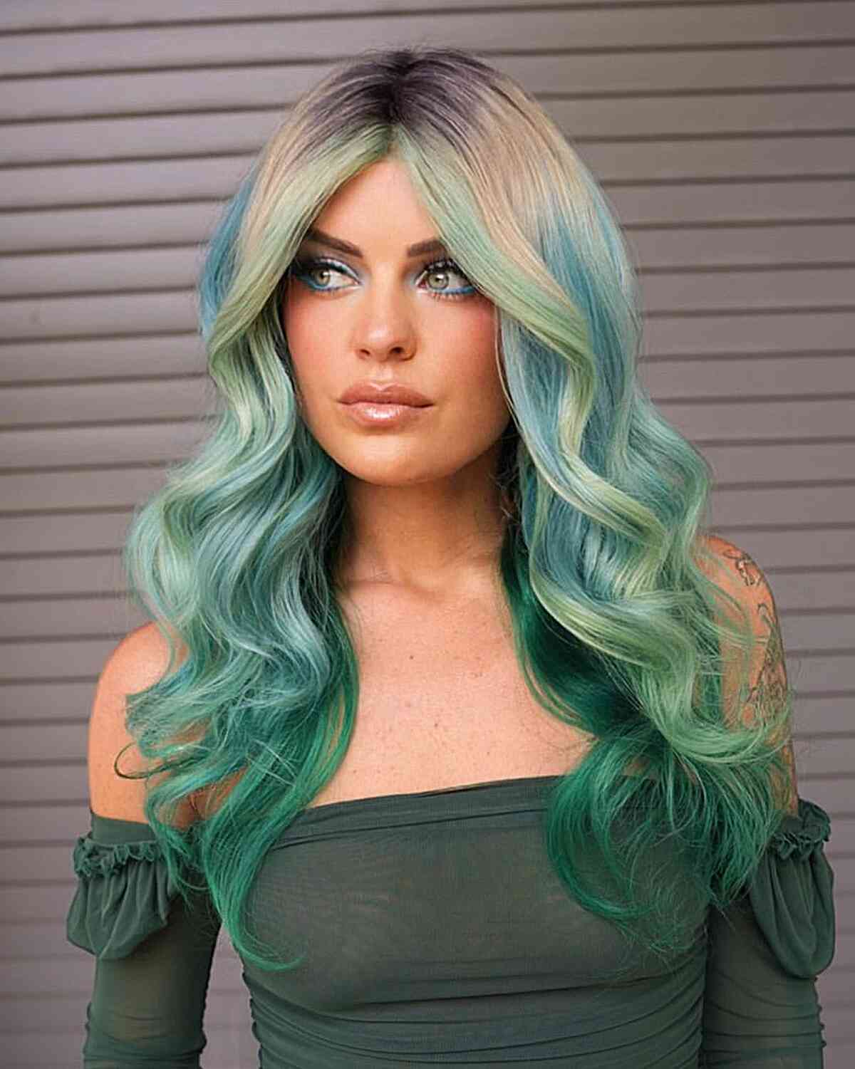 Amazing Green Color Melt for long hair
