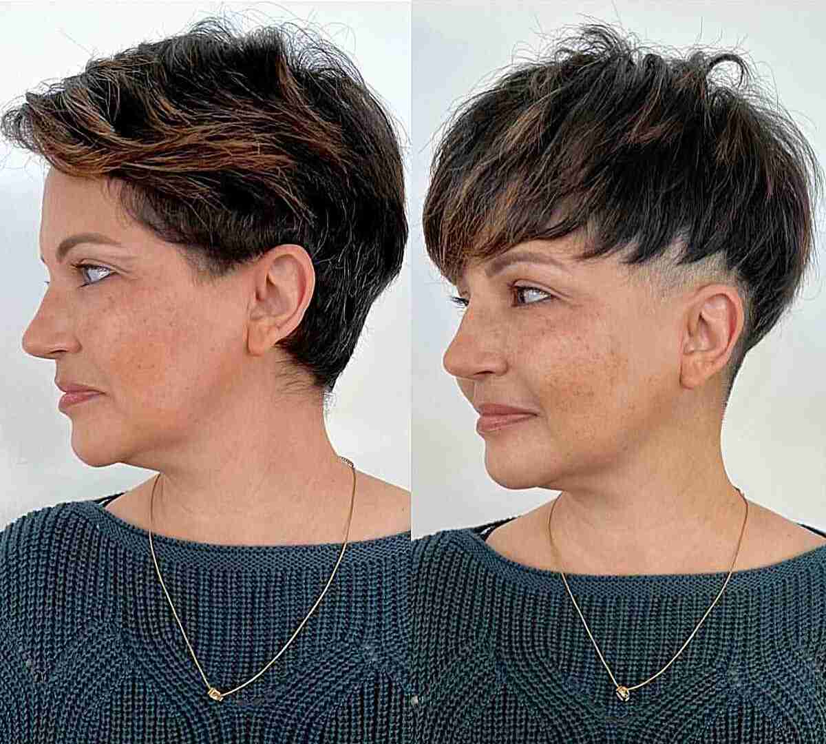 Amazing Undercut Style on a Pixie with Bangs and a messy top