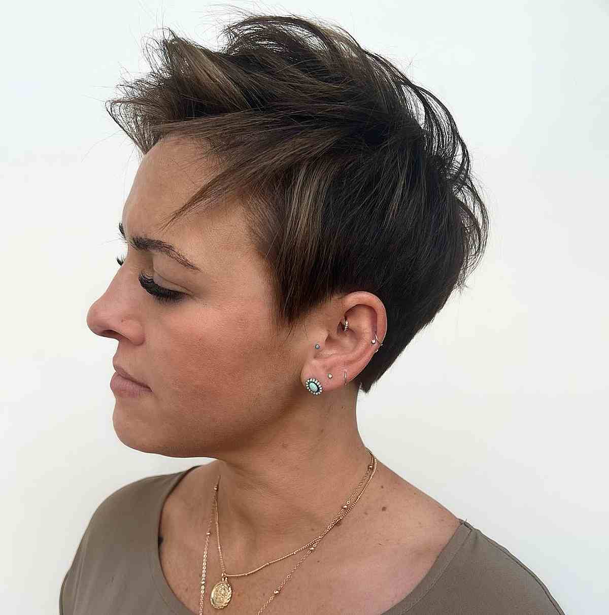 Androgynous Brunette Pixie Cut for Fine Hair