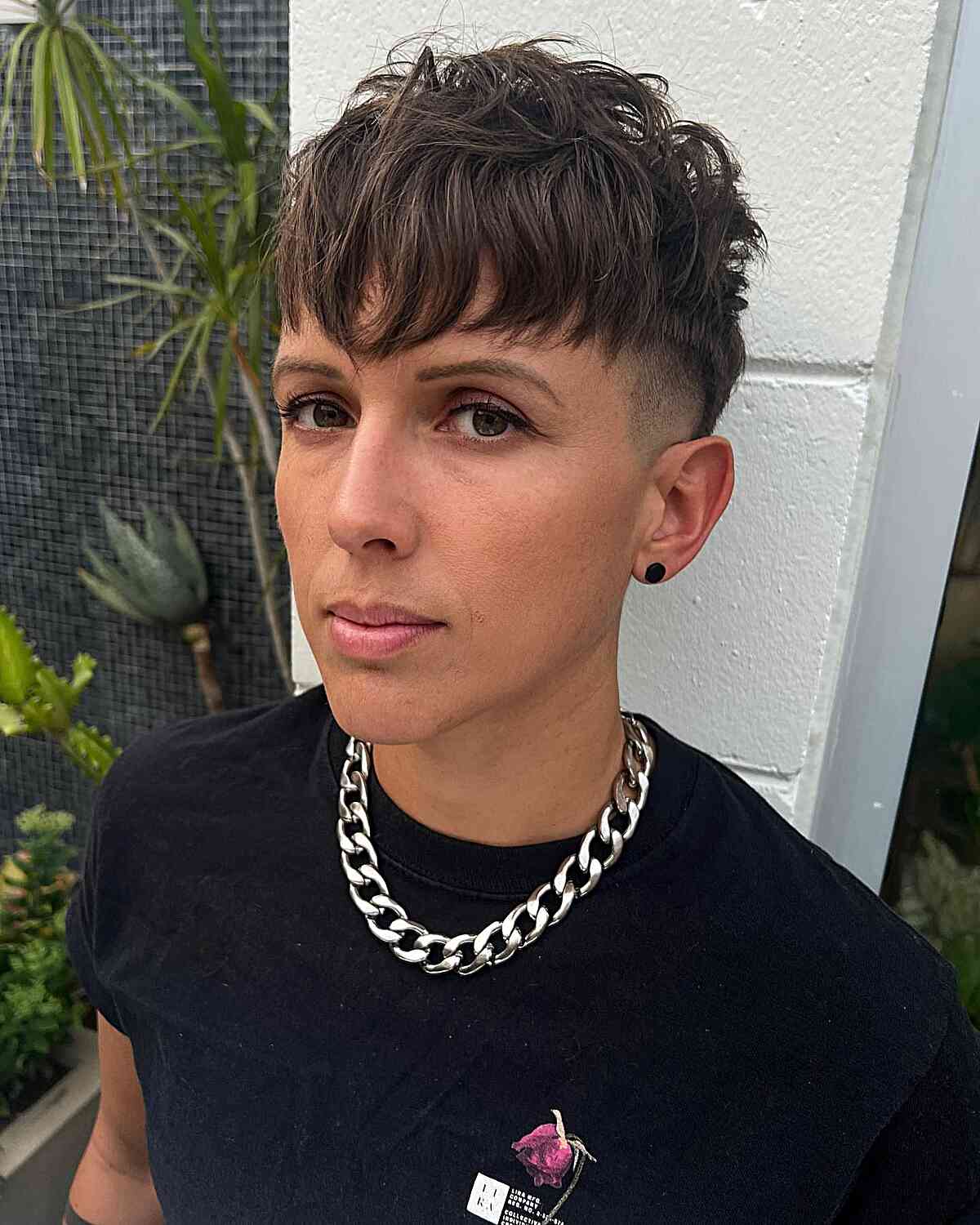 Androgynous Drop Fade with a V-Point Fringe 