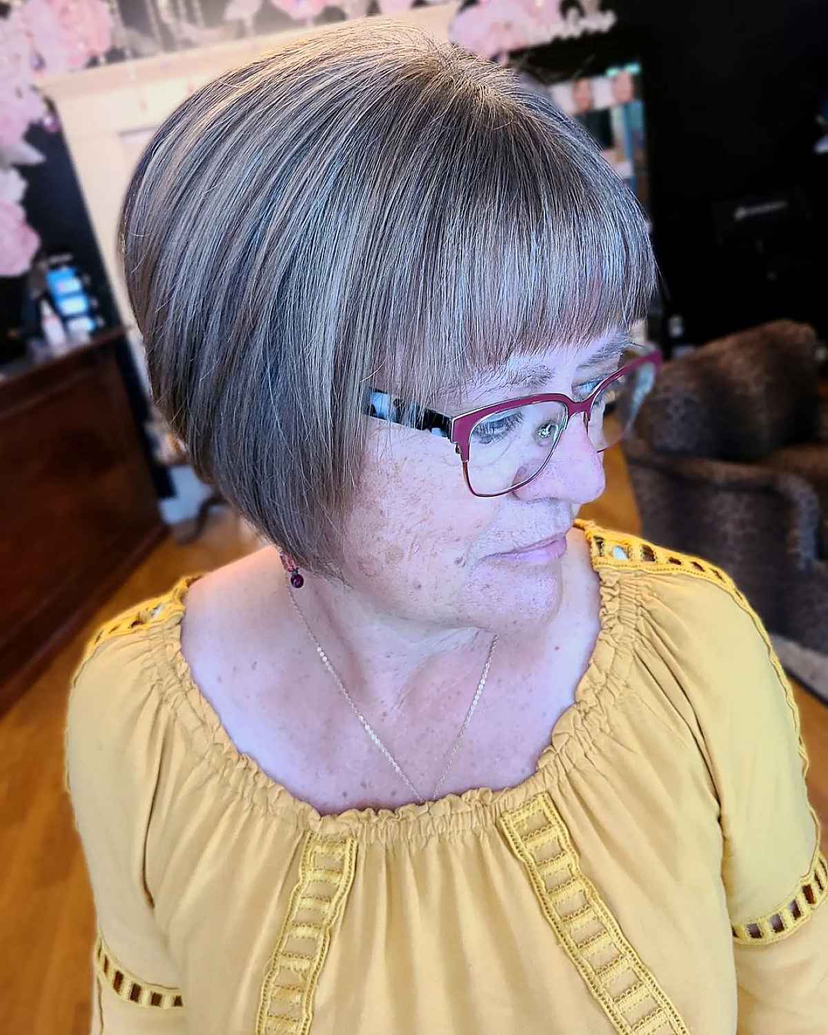 Angled Bob with Feathered Bangs for Ladies over 60