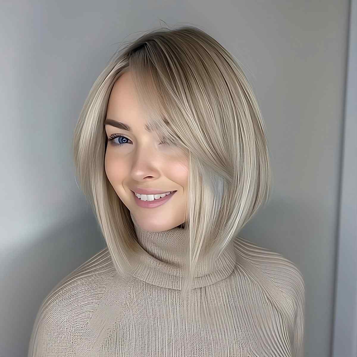 Angled Bob with Side Bangs Hairstyle