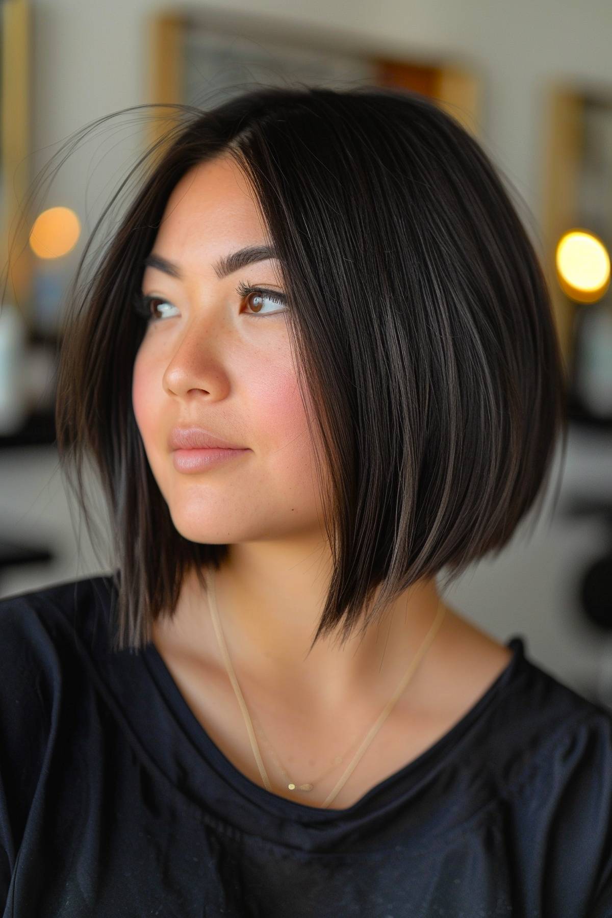 Angled Flarecut – sharp angled bob haircut for round faces