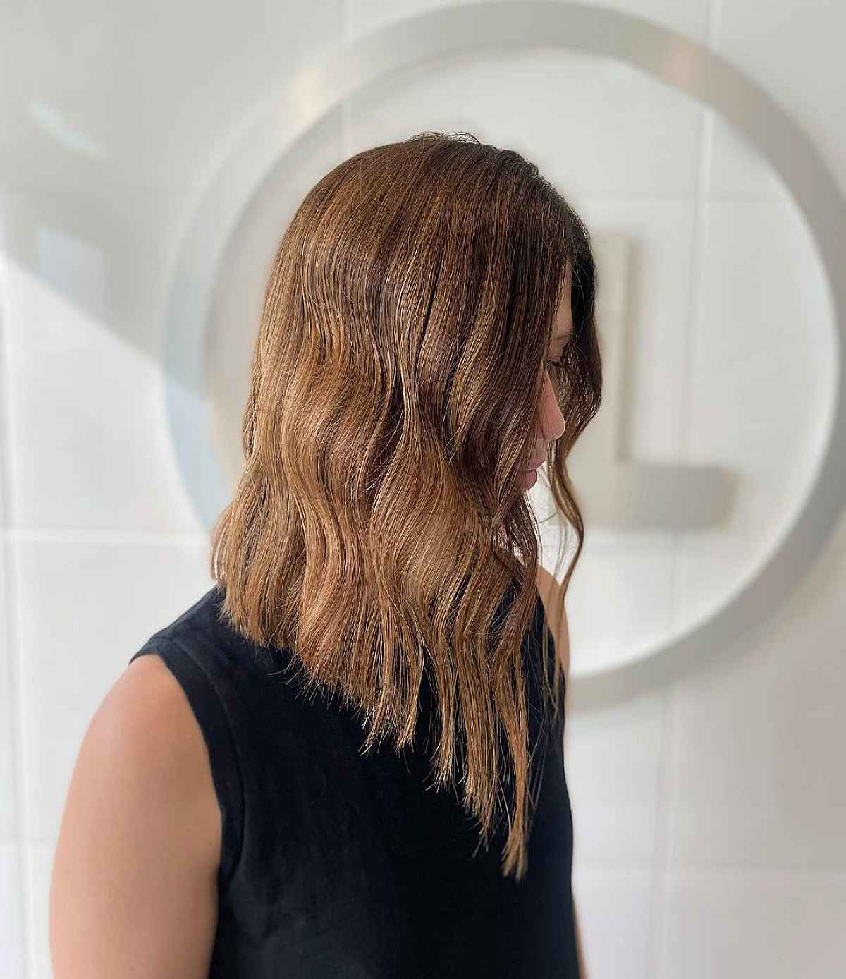 angled lob with layers hairstyle