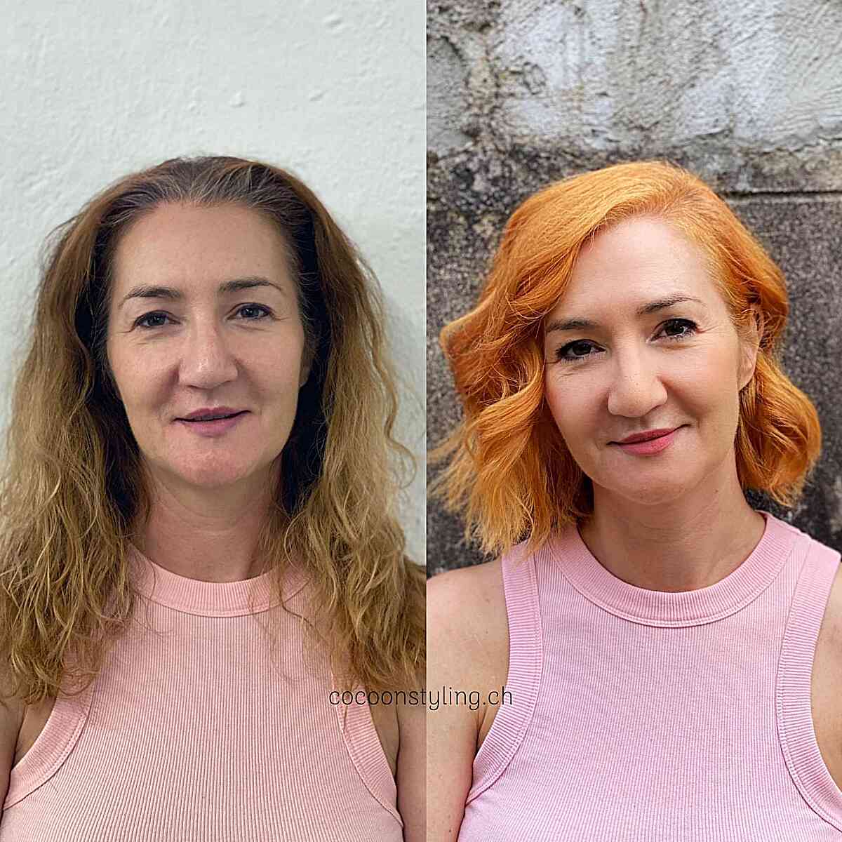 Apricot Wavy Bob with No Bangs for Ladies Aged 50