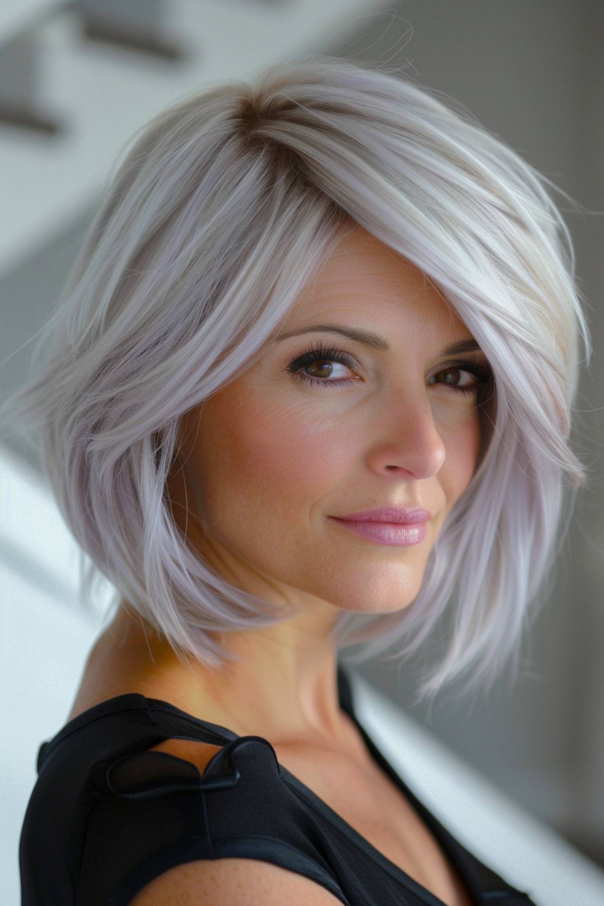 Icy lavender bob haircut with layers