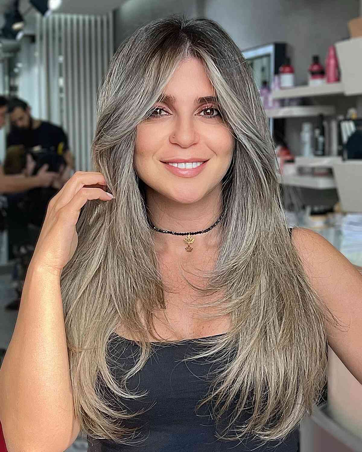 Ash Blonde Front Layers for Long hair and women with a heart face shape